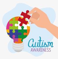 journée mondiale de l'autisme avec ampoule de pièces de puzzle vecteur