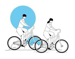 Couple riding bicycle in park paysage vecteur