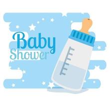 carte de douche de bébé avec bouteille de lait et décoration d'étoiles vecteur
