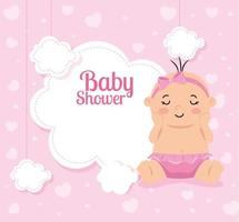 carte de douche de bébé avec petite fille et décoration vecteur