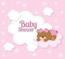 carte de douche de bébé avec un ours mignon et des nuages vecteur