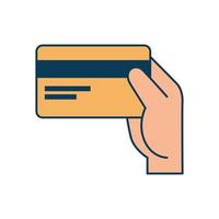 main avec l'icône isolé électronique de carte de crédit vecteur