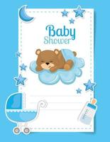 carte de douche de bébé avec ours mignon et décoration vecteur