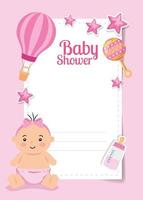 carte de douche de bébé avec jolie petite fille et décoration vecteur