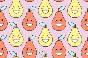 Happy kawaii fruits imprime pour enfants modèle sans couture mignon avec des poires smiley en style cartoon vecteur