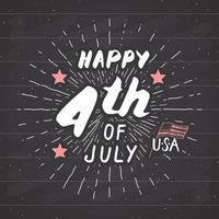 joyeux jour de l'indépendance, quatrième de juillet, carte de voeux vintage usa, célébration des états-unis d'amérique. lettrage à la main, illustration vectorielle de vacances américaines grunge texturé design rétro. vecteur