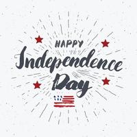 joyeux jour de l'indépendance carte de voeux vintage usa, célébration des états-unis d'amérique. lettrage à la main, illustration vectorielle de vacances américaines grunge texturé design rétro. vecteur