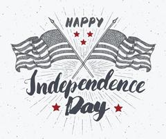 joyeux jour de l'indépendance carte de voeux vintage usa, célébration des états-unis d'amérique. lettrage à la main, illustration vectorielle de vacances américaines grunge texturé design rétro. vecteur