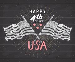 joyeux jour de l'indépendance carte de voeux vintage usa, célébration des états-unis d'amérique. lettrage à la main, illustration vectorielle de vacances américaines grunge texturé design rétro. vecteur