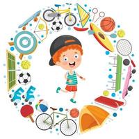 petit enfant et équipements de sport vecteur