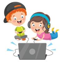 petit enfant heureux utilisant la technologie vecteur