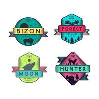 bizon et forêt lune et badges de chasseur mis logo vecteur