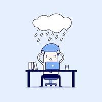 homme d'affaires avec un nuage de pluie sur la tête. vecteur de style de ligne mince de personnage de dessin animé.