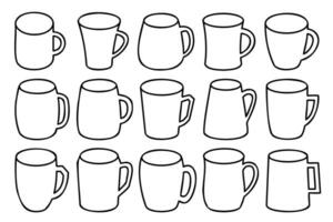 ligne art agresser ensemble. collection de différent des tasses avec noir mince doubler. contour tasses, des tasses contour illustrations. vecteur