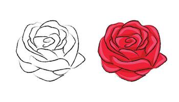 rouge Rose main tiré style vecteur fleurs avec ligne art illustration