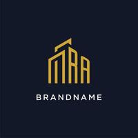 monogramme initial ra avec logo du bâtiment vecteur