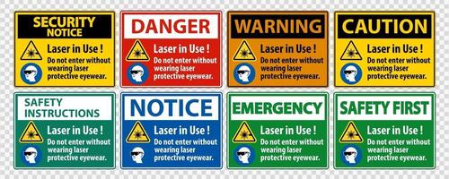 étiquette de sécurité ppe d'avertissement, le laser utilisé ne pas entrer sans porter des lunettes de protection laser vecteur