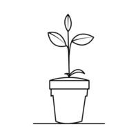 continu un ligne dessin de Accueil plante dans une pot arbre vecteur illustration