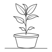 continu un ligne dessin de Accueil plante dans une pot arbre vecteur illustration