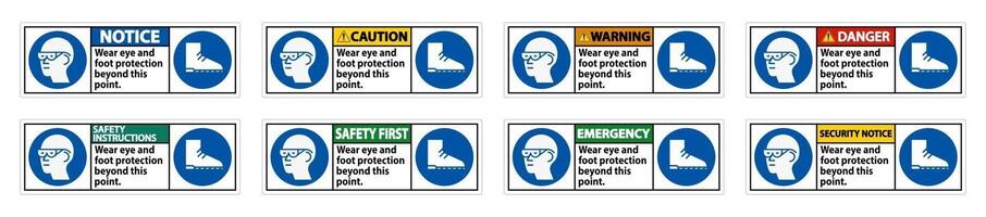 porter une protection des yeux et des pieds au-delà de ce point avec des symboles ppe vecteur