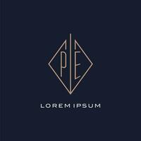 monogramme pe logo avec diamant rhombe style, luxe moderne logo conception vecteur