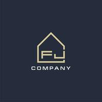 initiale lettre fj réel biens logo avec Facile toit style conception des idées vecteur