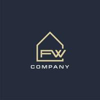 initiale lettre fw réel biens logo avec Facile toit style conception des idées vecteur