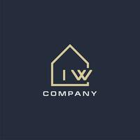 initiale lettre iw réel biens logo avec Facile toit style conception des idées vecteur