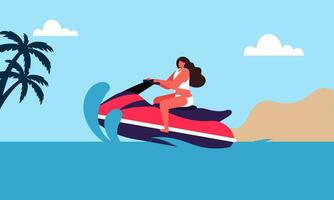 gens Jeune équitation une jet ski vecteur illustration