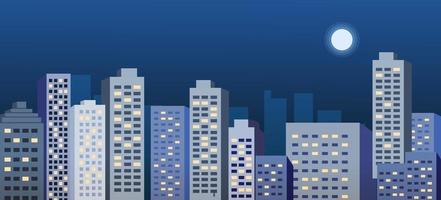 nuit paysage urbain vector illustration.night scène urbaine avec moon.business building background