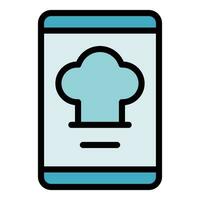 téléphone intelligent cuisinier menu icône vecteur plat