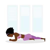 jeune femme noire pratiquant le yoga asana à la maison vecteur