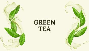 rafraîchissant vert thé feuille dans 3d vecteur illustration. Naturel et BIO, avec une éclaboussure de l'eau création une cool et nettoyer mouvement. menthe verte arôme et Frais menthe saveur.