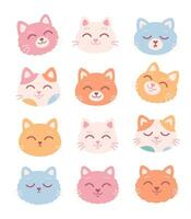 collection de chat visages. mignonne coloré chat personnages avec différent émotions et faciale expressions. vecteur