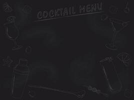 des cocktails menu avec boisson contours et copie espace tiré sur tableau noir vecteur illustration