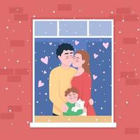 Happy caucasian family in home window télévision couleur vector illustration