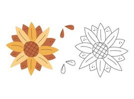 une petit ensemble avec un abstrait tournesol. noir et blanc et Couleur clipart vecteur illustration.