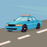 police voiture sur le route plat vecteur dessin animé illustration