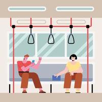 couple assis dans le métro vecteur