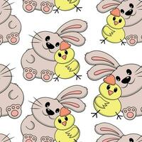 sans couture modèle avec mignonne dessin animé lapin et poussin sur blanc Contexte vecteur