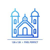 2d pixel parfait bleu pente religieux bâtiment icône, isolé vecteur, mince ligne illustration. vecteur