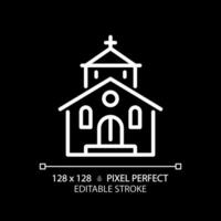 2d pixel parfait modifiable blanc église icône, isolé vecteur, bâtiment mince ligne illustration. vecteur
