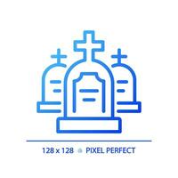 2d pixel parfait bleu pente pierre tombale Icônes, isolé vecteur, bâtiment mince ligne illustration. vecteur