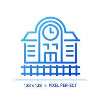 2d pixel parfait bleu pente chemin de fer station icône, isolé vecteur, bâtiment mince ligne illustration. vecteur