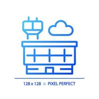 2d pixel parfait bleu pente bâtiment icône, isolé vecteur, mince ligne illustration. vecteur