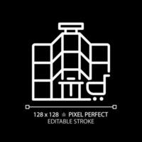 2d pixel parfait modifiable blanc achats centre commercial icône, isolé vecteur, bâtiment mince ligne illustration. vecteur