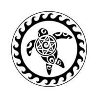 mer tortue rond cercle ornement maori style. tatouage esquisser. noir et blanche. vecteur