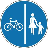 piéton et bicyclette chemin signe. obligatoire signe. rond bleu signe. séparé chemin pour cyclistes et piétons. route signe. obéit le règles de le route. vecteur