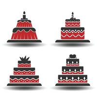 gâteau ensemble Icônes collection gâteau vecteur silhouette dans noir et rouge couleurs