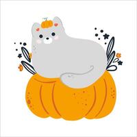 mignonne citrouille et chats. content Halloween. puéril effrayant et souriant terrifiant personnages. génial pour votre conception, carte postale, affiche, des gamins chambre, logo, imprimer. isolé plat vecteur illustration